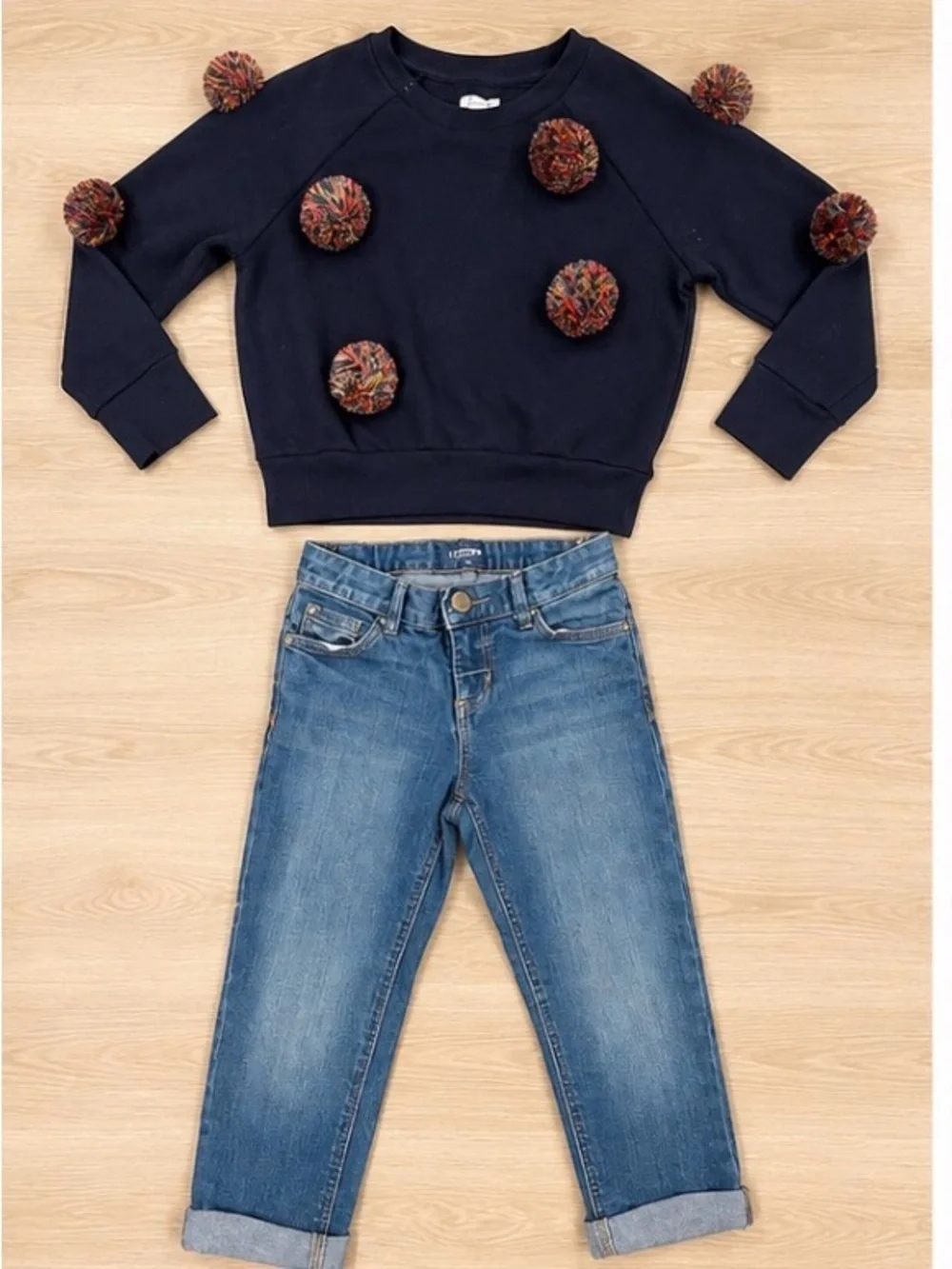 Gymboree Pom Pom Sweatshirt Old Navy Jeans Girls Size 4 4T Outfit